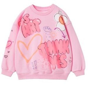 Zara Pink Graphic Pullover Sweatshirt